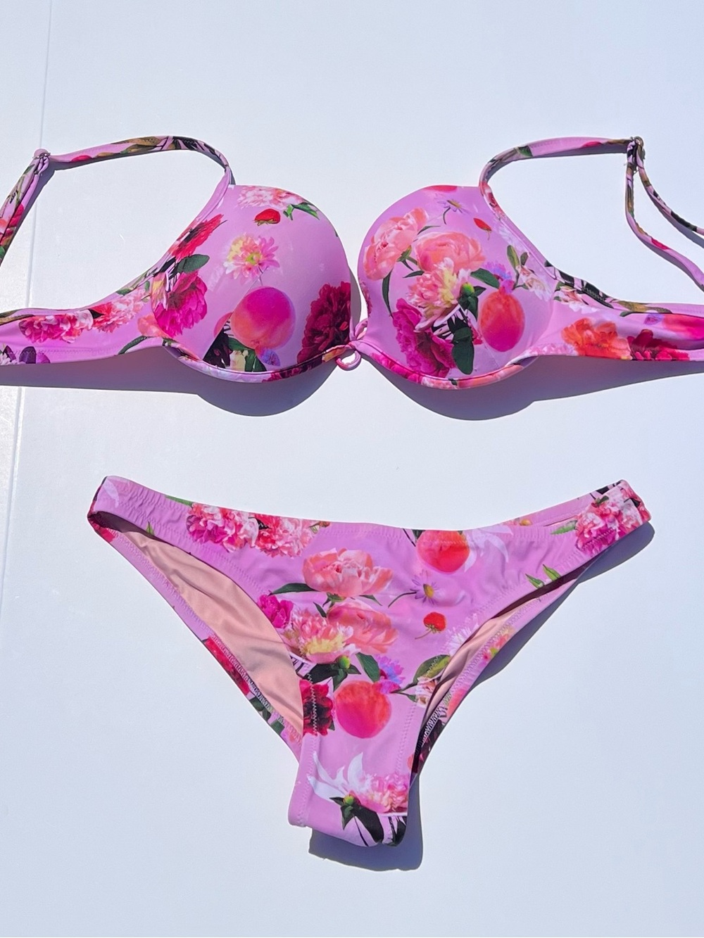 Victorias Secret Pink Floral Underwire/High Leg Rise, Brazilian Cut Bikini Set
